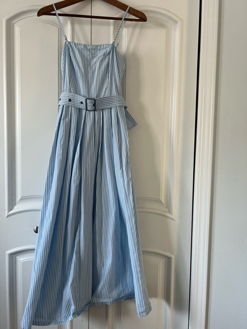 Target Light Blue and White Striped Midi Sundress with Belt